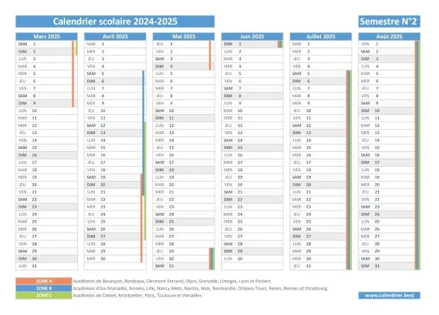 Calendrier scolaire 2024-2025 à consulter, télécharger et imprimer en pdf