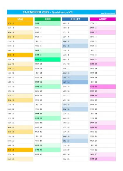 📅 calendrier 2025 annuel, semestriel et trimestriel date-pratique.fr