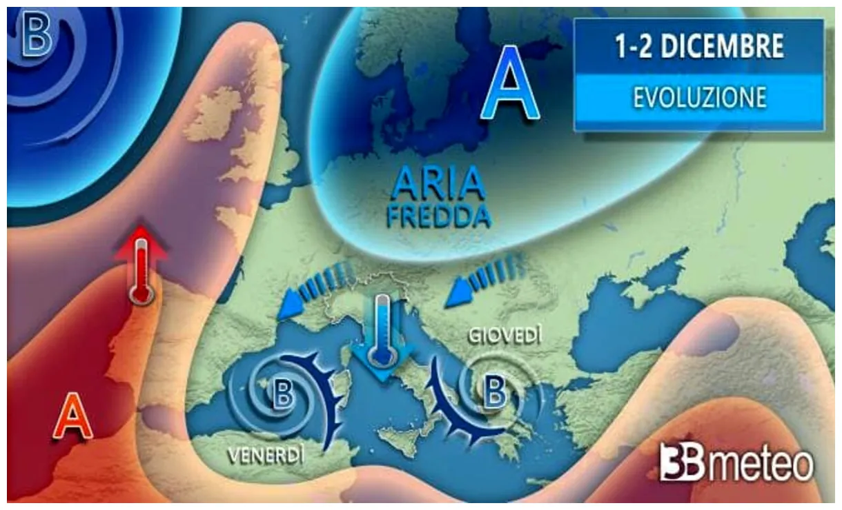 Meteo, allerta maltempo domani 30 novembre 2022