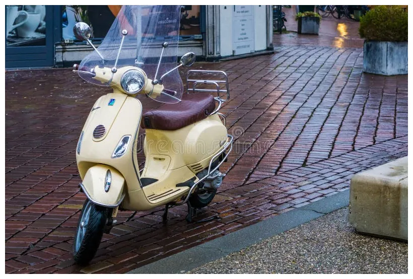 Vespa Scooter Parked in the City Streets, Popular Urban Transport, Well