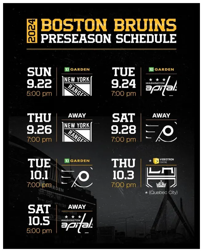 Bruins preseason schedule released r/bostonbruins