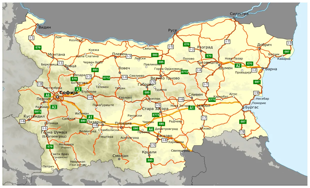 Carte routière de la bulgarie