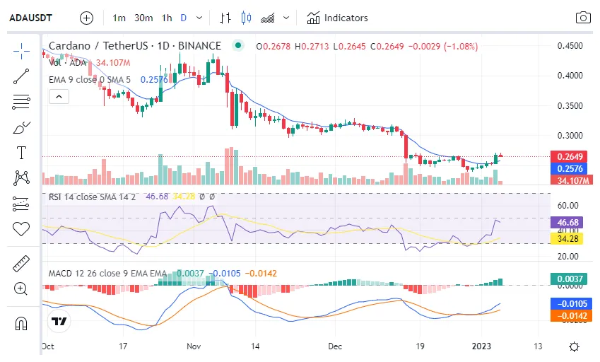 Cardano ada trading volume indicators week 1 january 2026