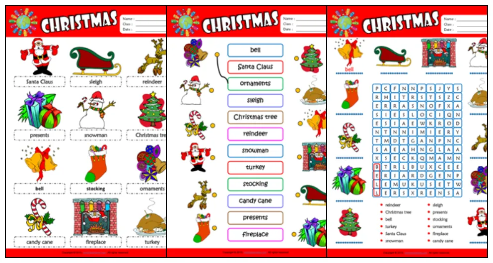 Christmas esl printable worksheets for kids 1