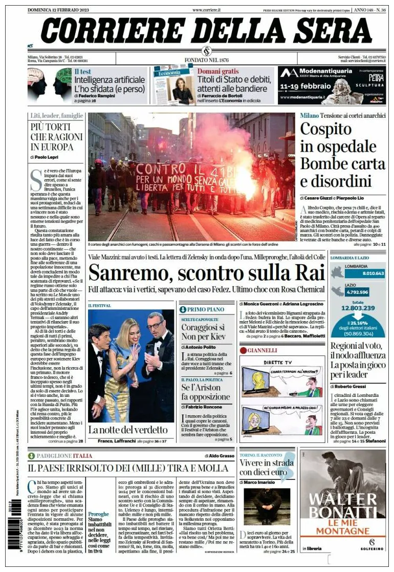 Periódico Corriere della Sera (Italia). Periódicos de Italia. Edición