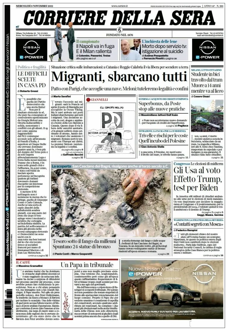 Newspaper Corriere della Sera (Italy). Newspapers in Italy. Wednesday's