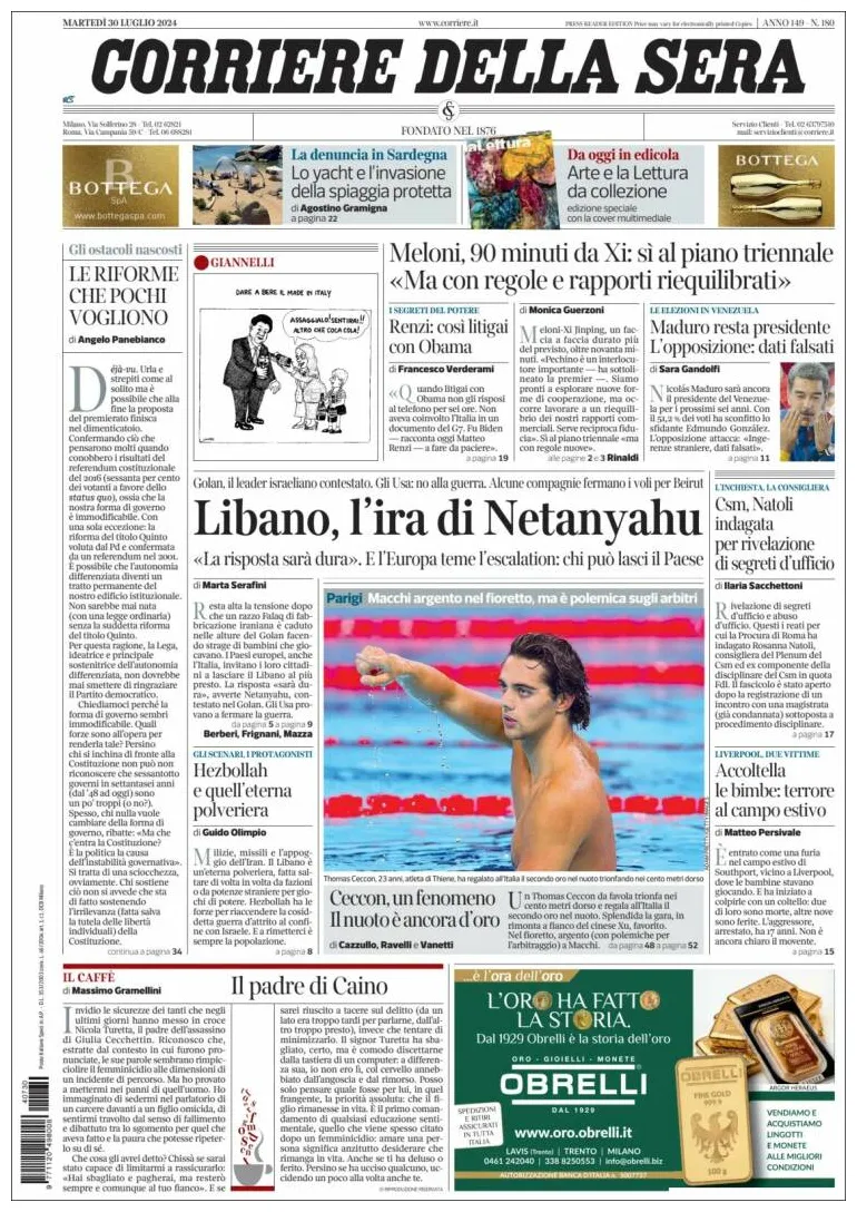 Periódico Corriere della Sera (Italia). Periódicos de Italia. Edición