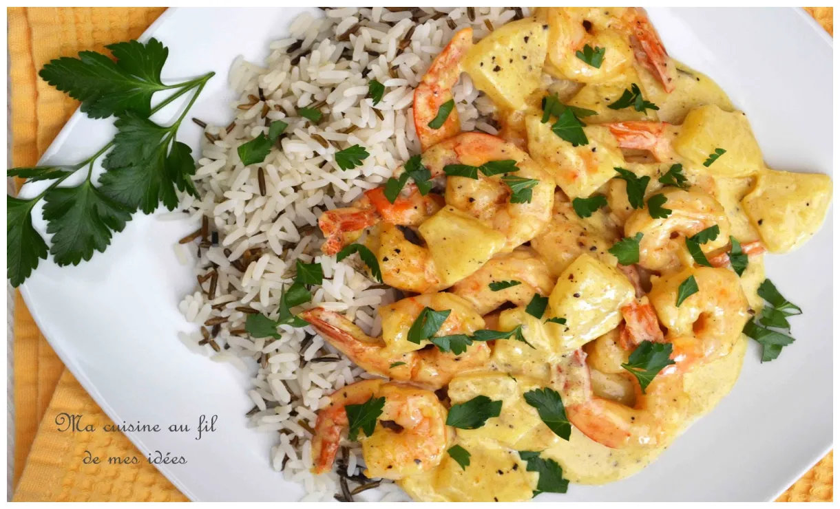 Ma cuisine au fil de mes idées scampis et ananas sauce curry et
