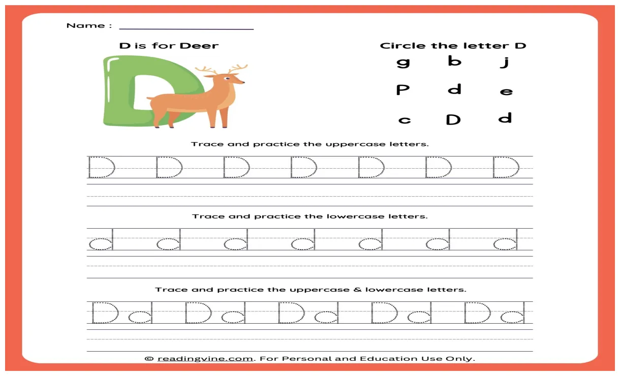 Tracing Letter D | Worksheets for Preschool