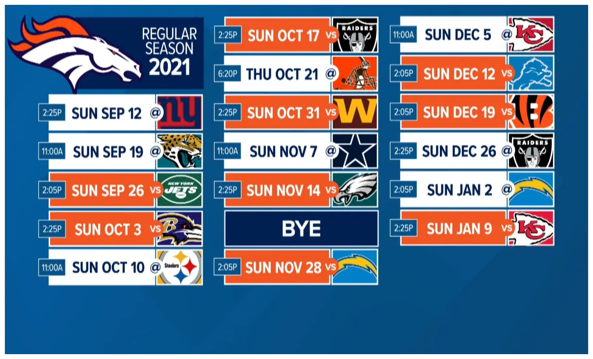 Denver broncos 2021 nfl schedule released 9news
