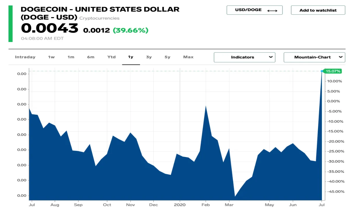 Dogecoin realtime market value graph live update 2025
