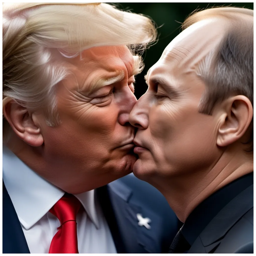 high resolution photo of vladimir putin kissing donald trump Prompts