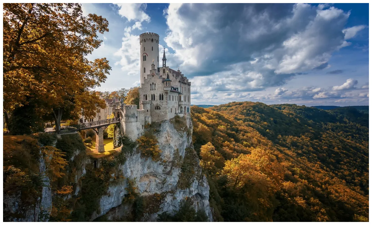 Ancient castle of Liechtenstein on the cliff, Germany wallpapers and