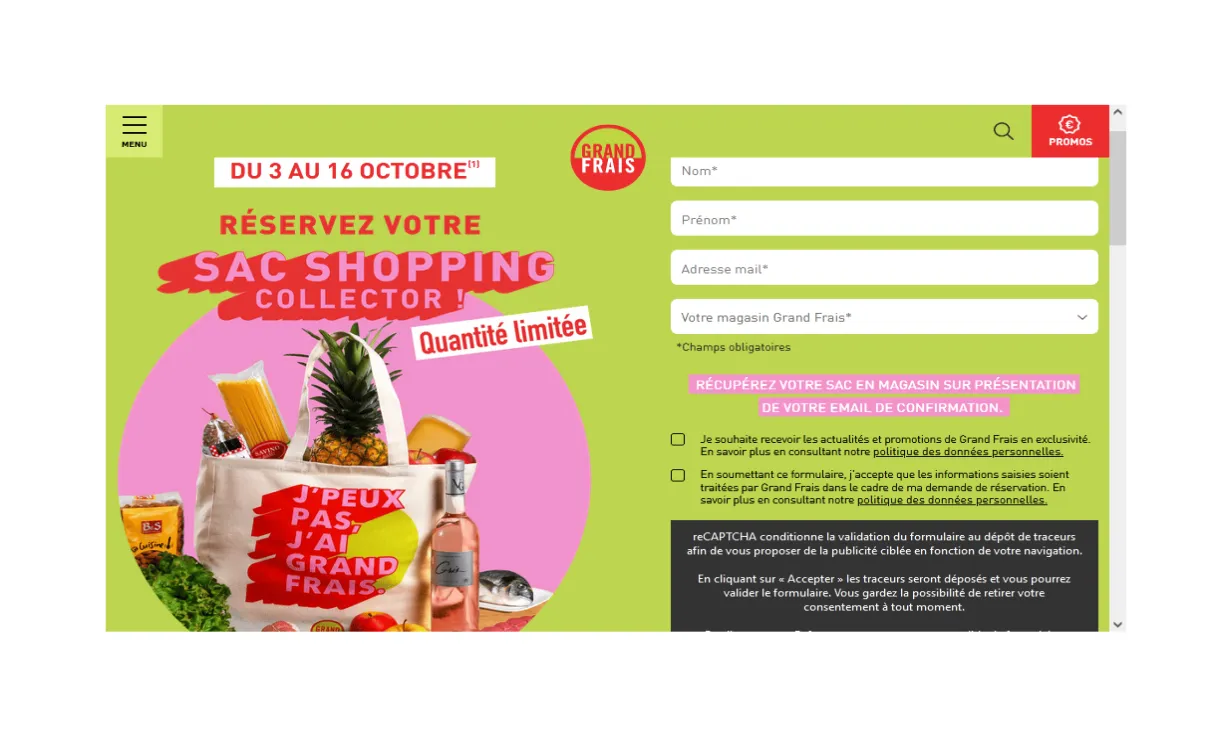 Sac collector grand frais gratuit à récupérer en magasin