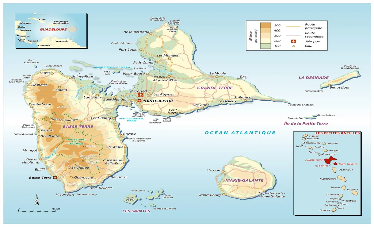 Large detailed road and physical map of . large