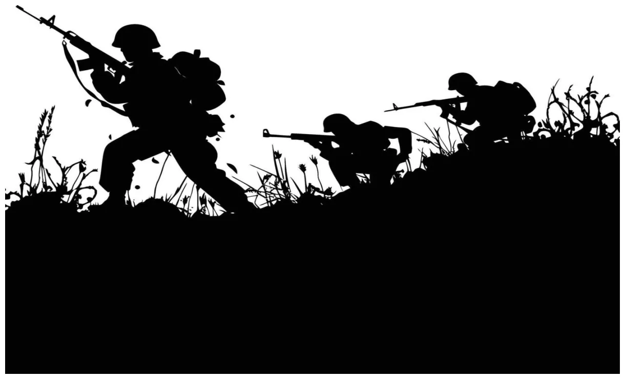 AI generated silhouette of a war situation black color only 38019823