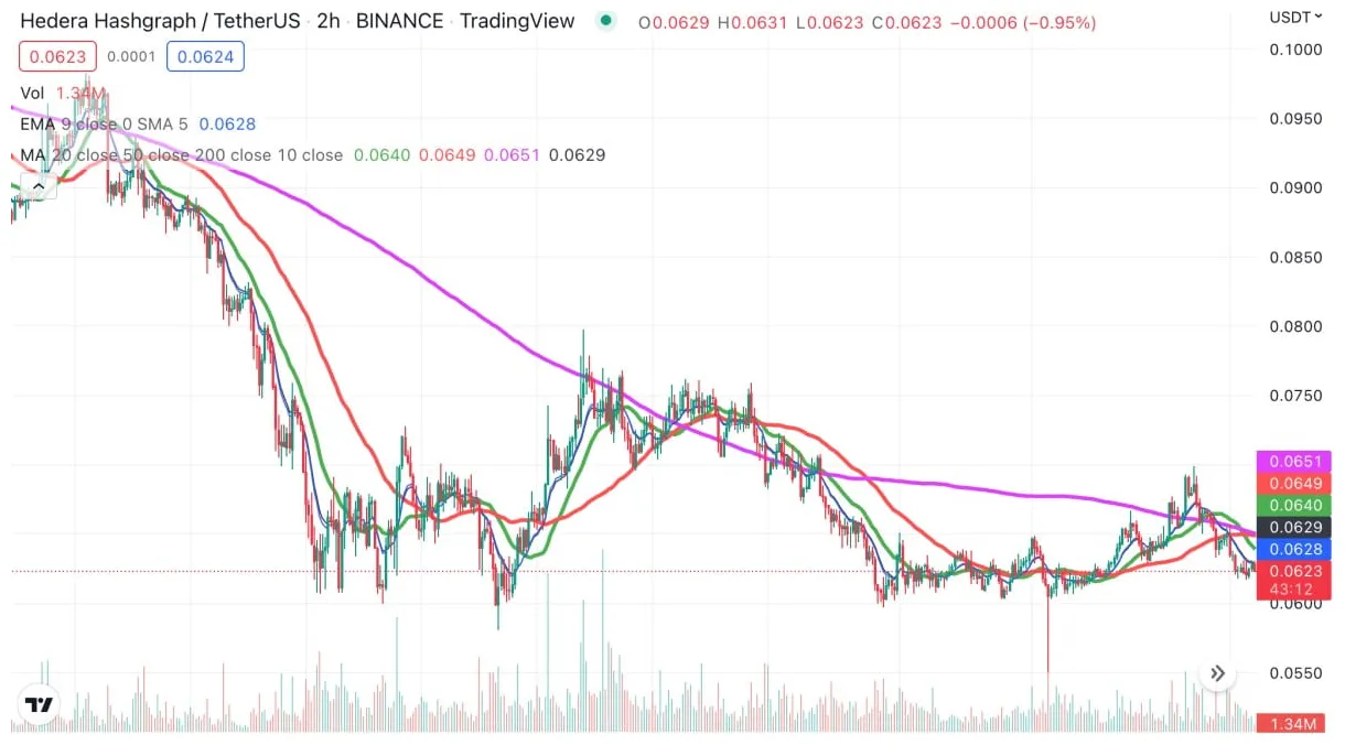 Hedera hbar daily price chart week 2 january 2026
