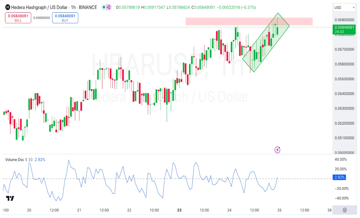 Hedera hbar daily price chart week 2 january 2026