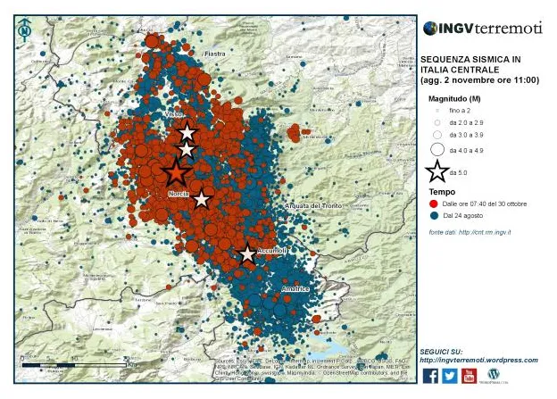 Terremoto, ultime notizie ingv 1600 scosse dal 30 ottobre