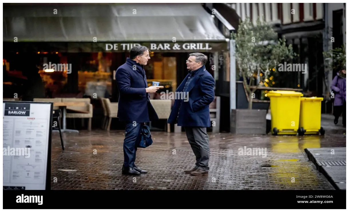 The hague outgoing mark rutte prime minister in conversation with jan