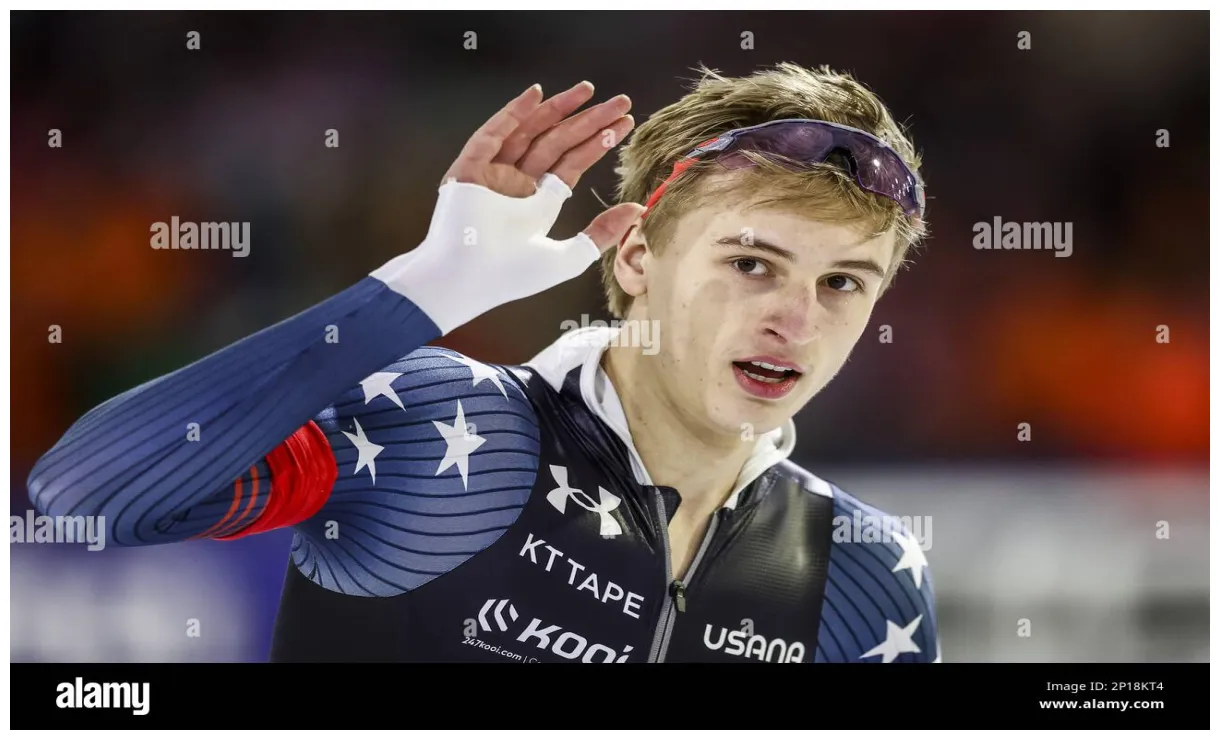 Herenveen winner usa cheers after the 500 meter race