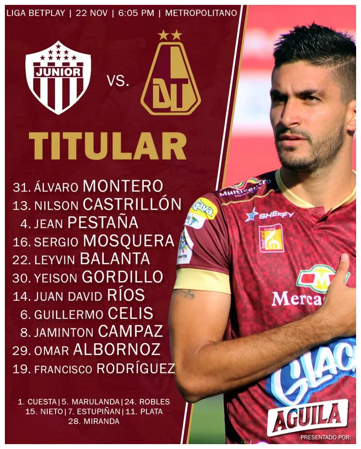 Junior tolima, alineaciones capsulas de carreño