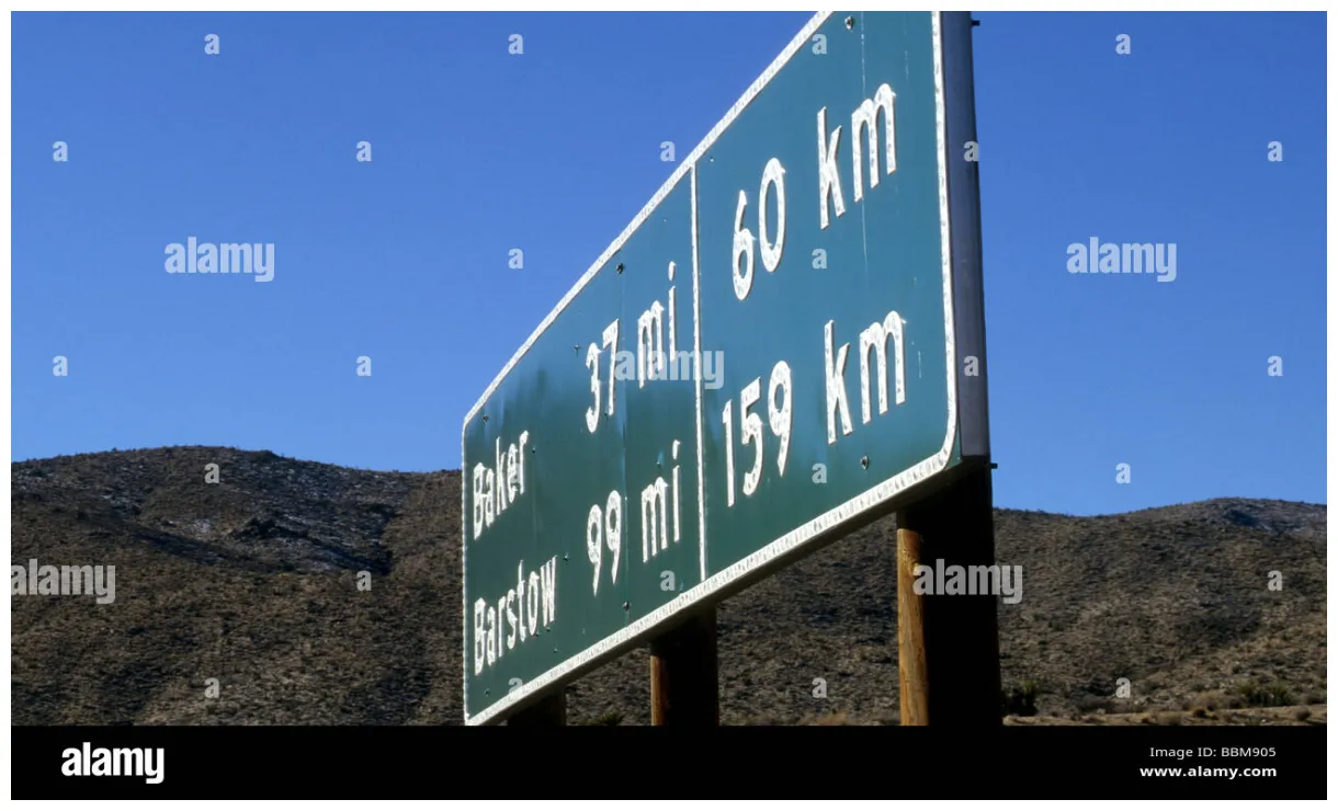 Mile kilometer sign highway mileage distance road measure metric us