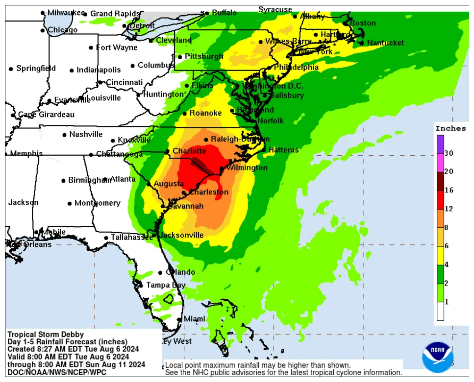Debby in de verenigde staten