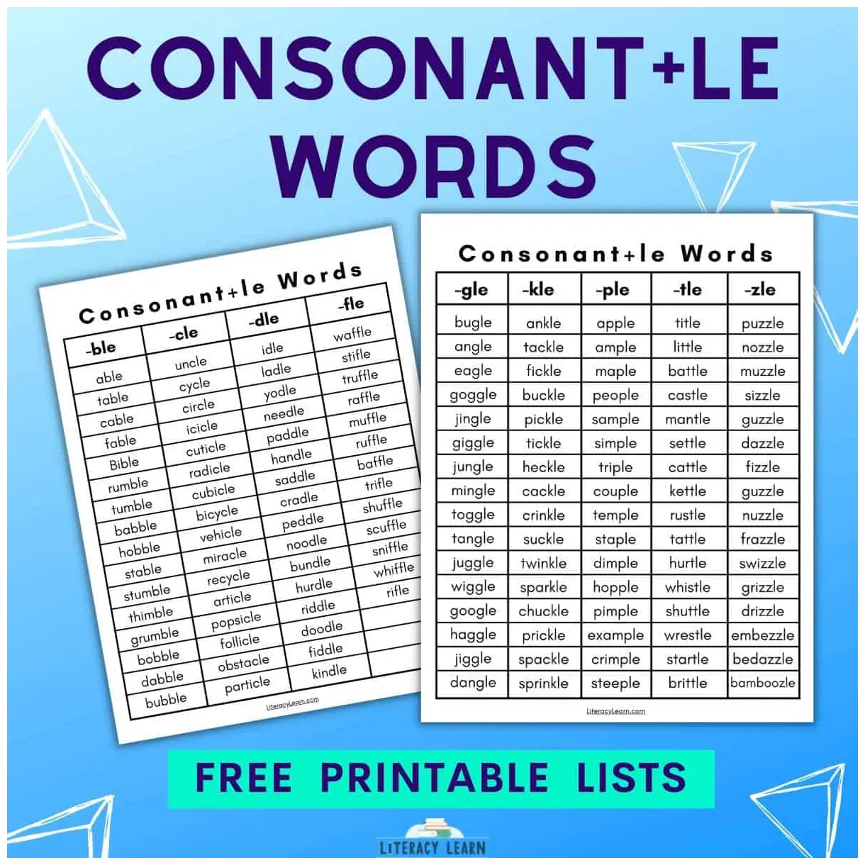 141 Consonant+le Words: FREE Word Lists - Literacy Learn