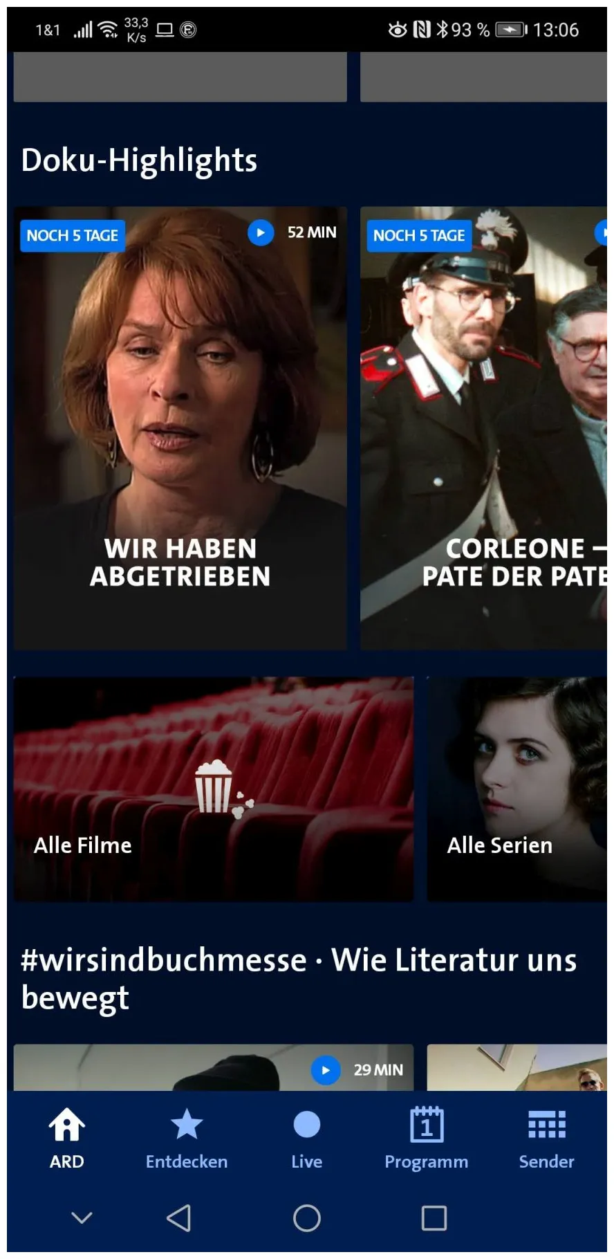 So präsentiert sich die app der ard-mediathek screenshot der