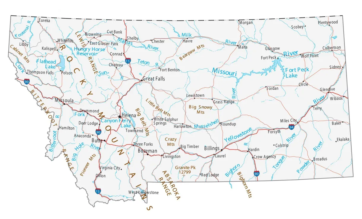 Map of Montana - Cities and Roads - GIS Geography