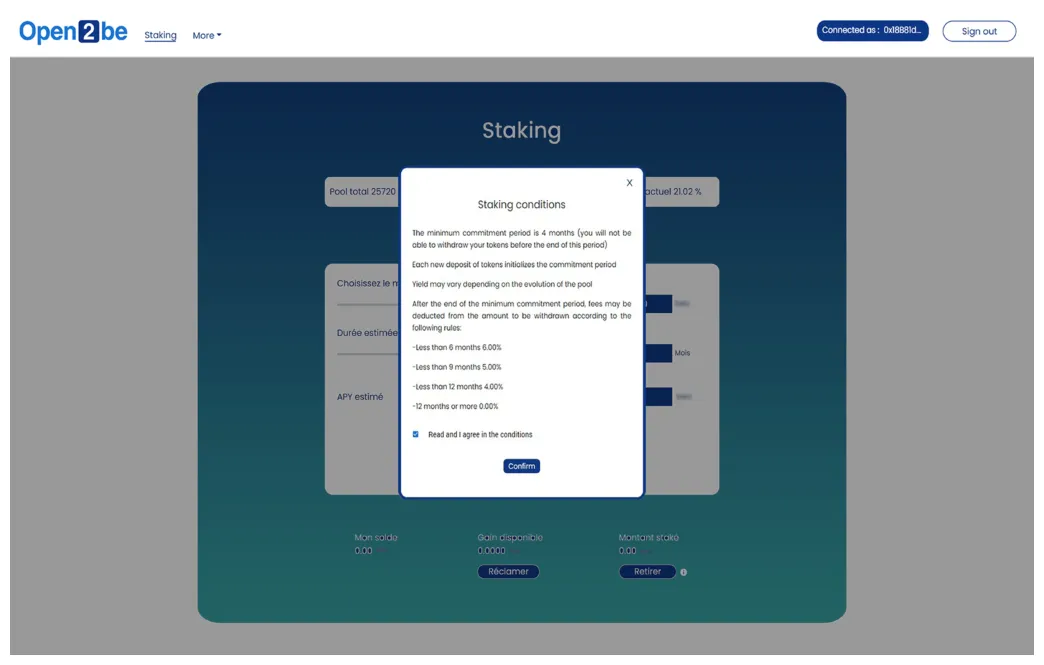 Staking investissement avec simulateur rendement open2be