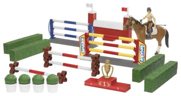 Jouet grand set parcours de saut d'obstacles avec un cheval et un