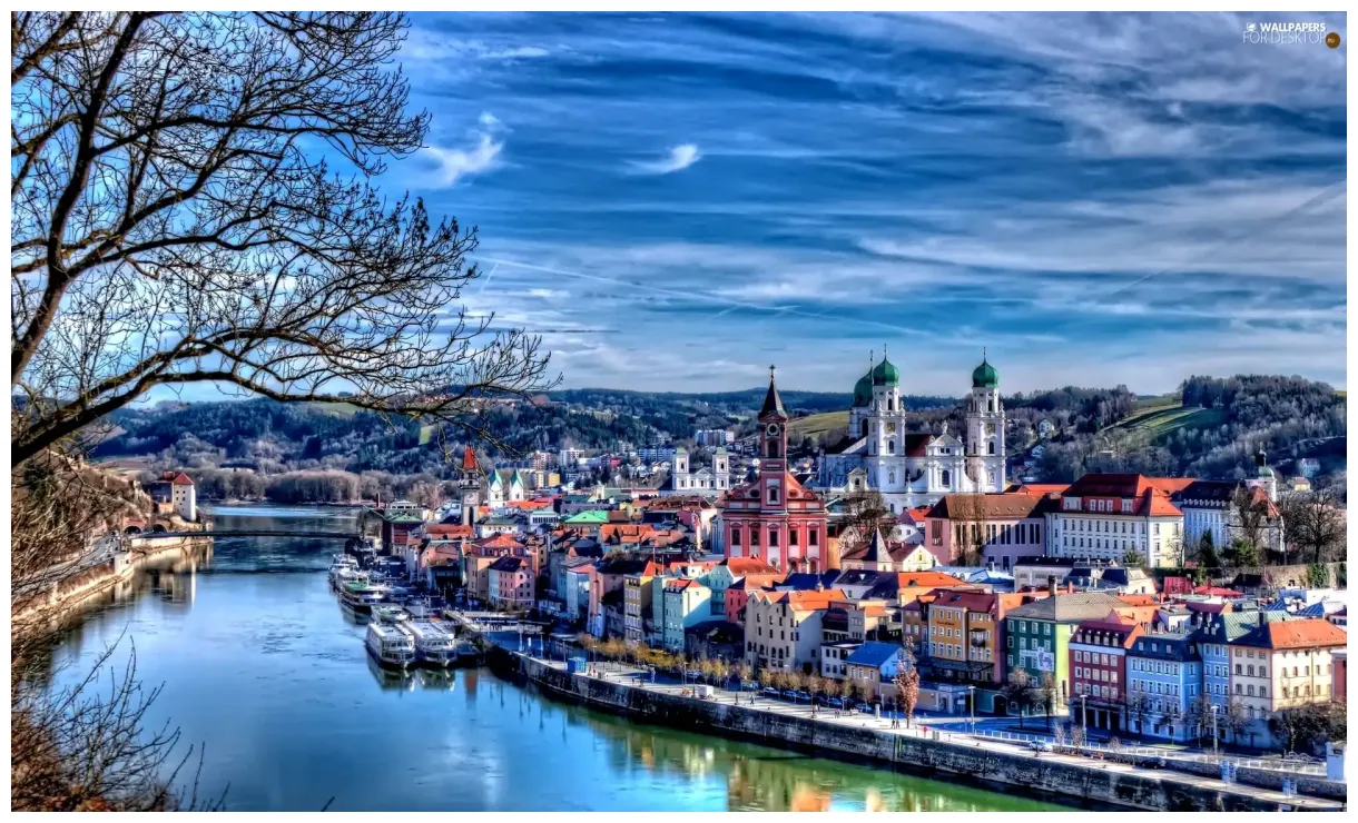Germany, panorama, town, river for s 2048x1142