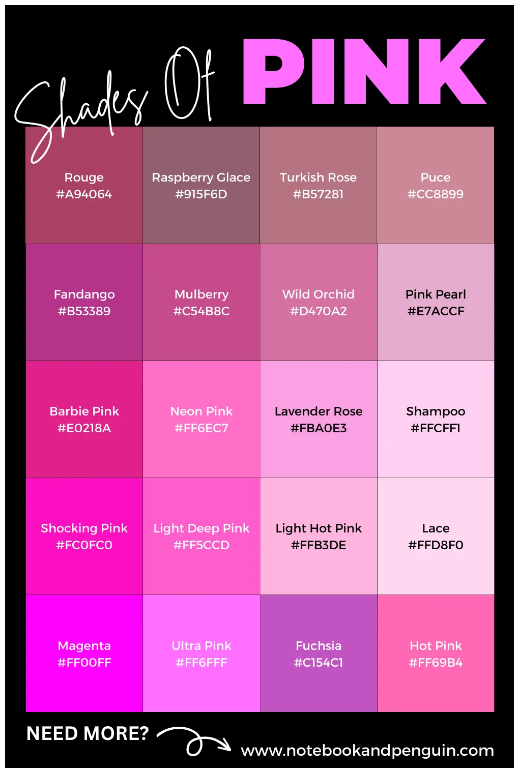 Pretty shades of pink pink color code chart