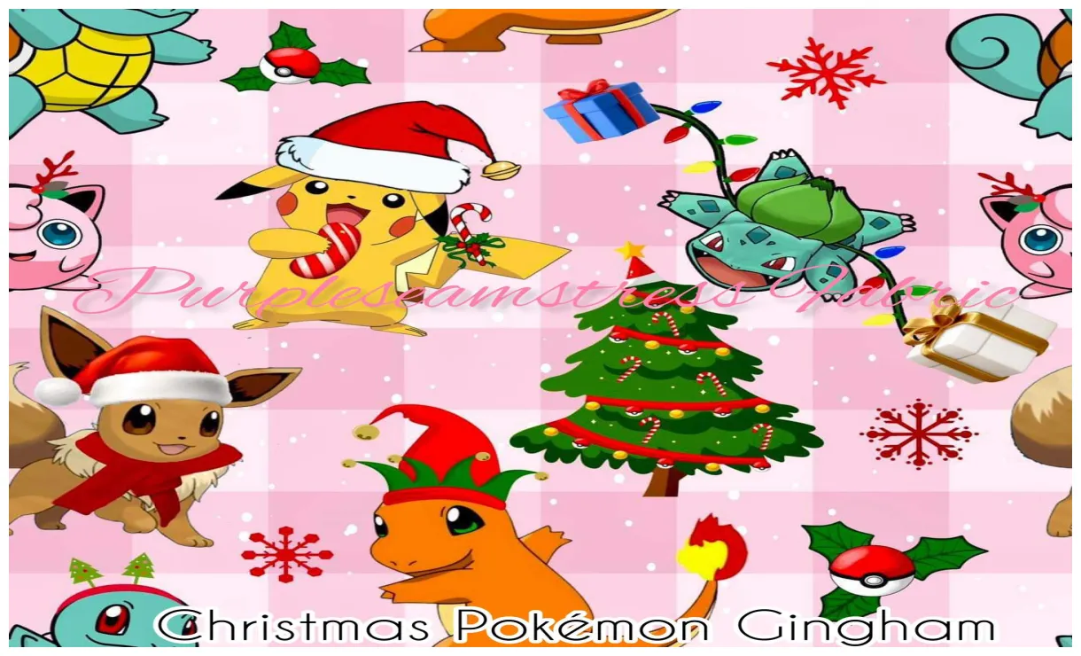 Christmas pokemon gingham purpleseamstress fabric