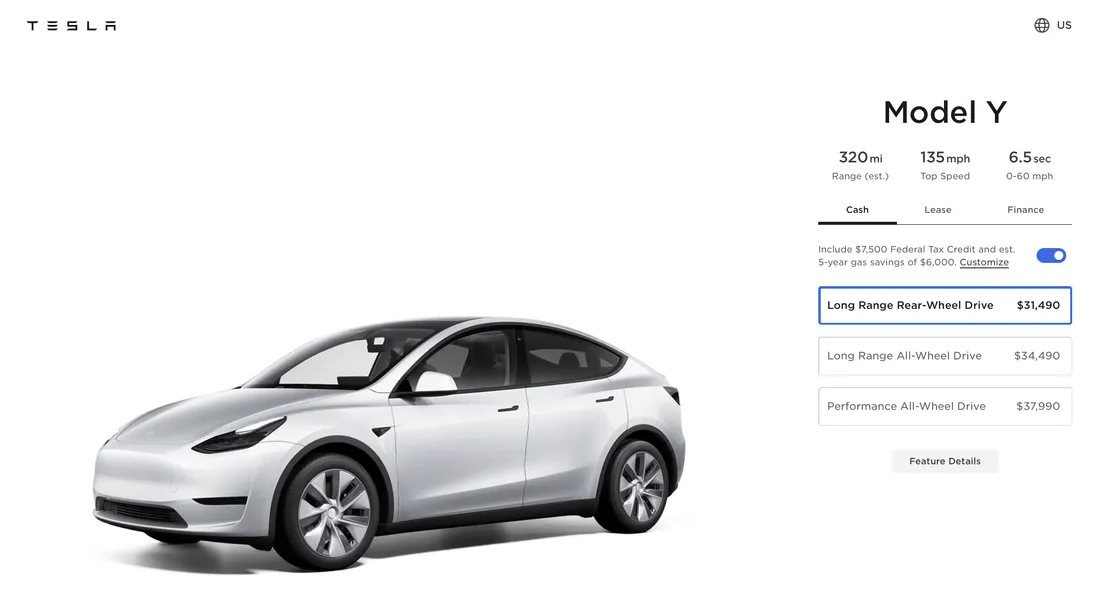 Tesla usa just dropped the my lr in rwd version with 320mi range r