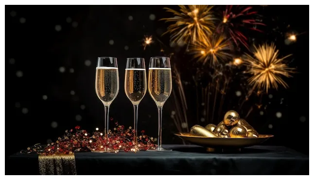 Célébration du nouvel an verres de champagne sur une table avec des