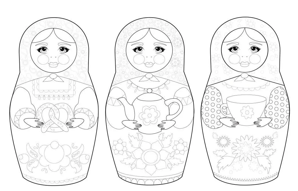 Раскраска Матрешка распечатать бесплатно скачать
