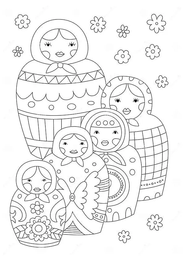 Page de coloration avec les poupées russes illustration stock