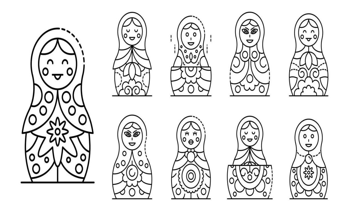 Conjunto de iconos de muñecas anidadas, estilo de esquema 8845292
