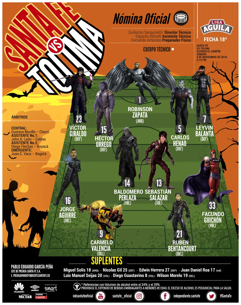 La 18 de liga.. abre santa fe-tolima capsulas de carreño