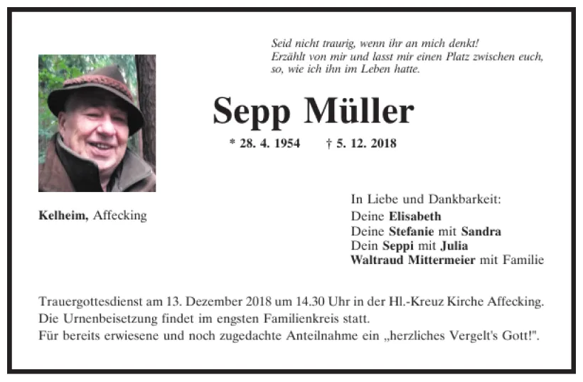 Traueranzeigen von mittelbayerische trauer