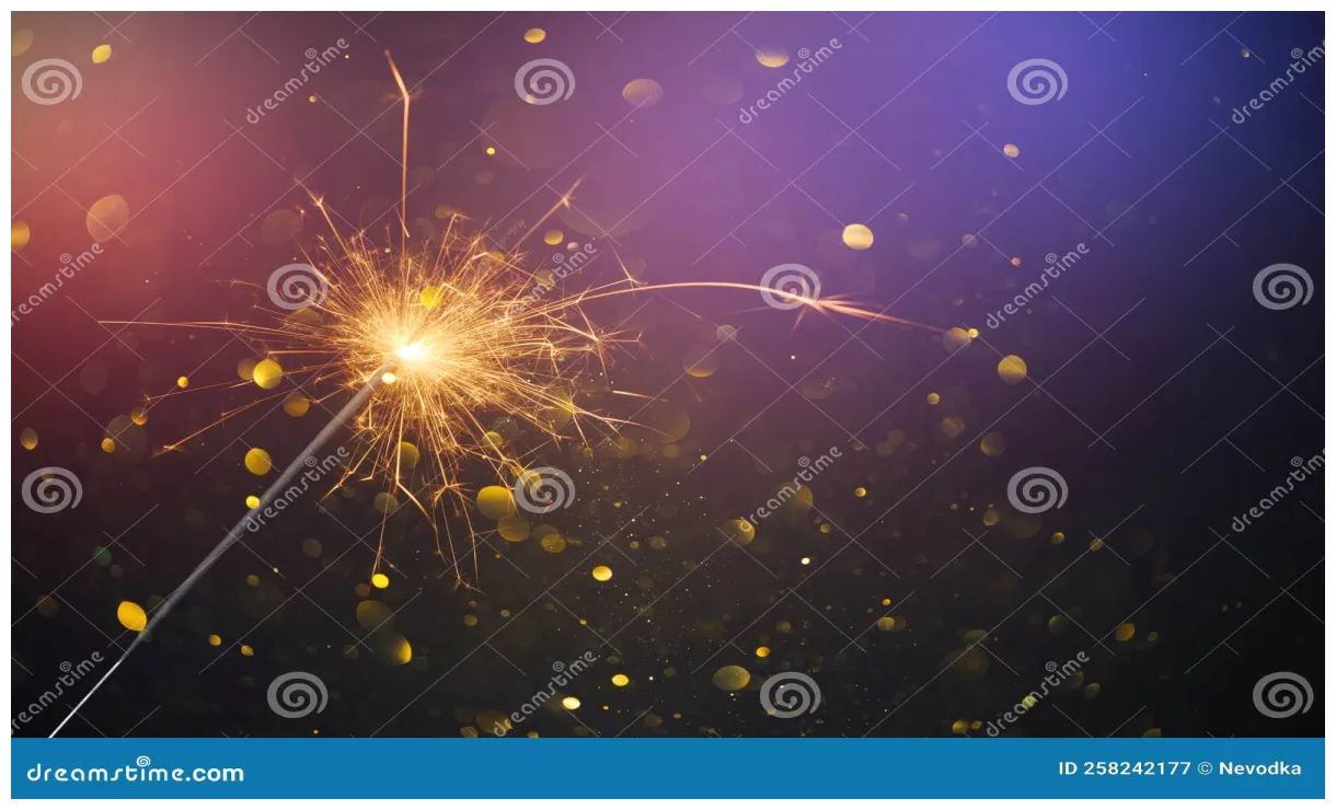 Happy new year, christmas sparkler burning bright with shiny sparks and