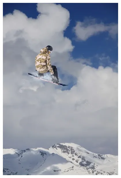 Snowboard jump on mountains. extreme sport. stock everypixel