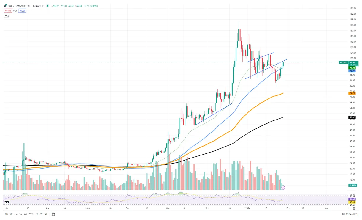 Solana sol historical performance graph week 2 january 2026