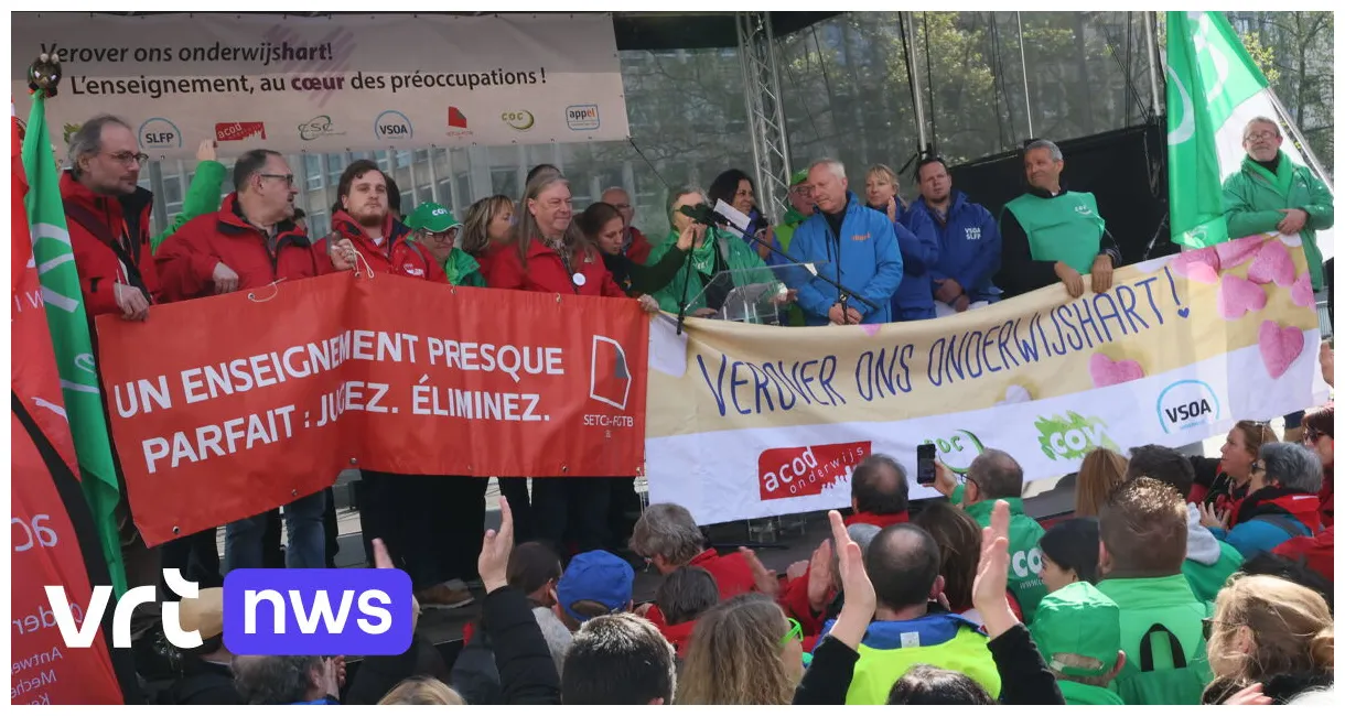 Onderwijsvakbonden komen op straat in brussel "waalse en vlaamse