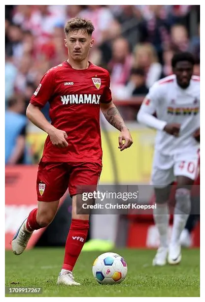 Angelo stiller of vfb stuttgart runs with the ball during the news