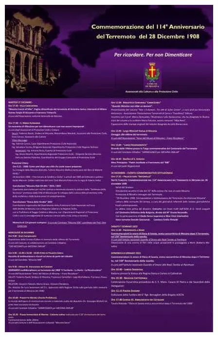 Messina, commemorazione del 114° Anniversario del Terremoto del 28