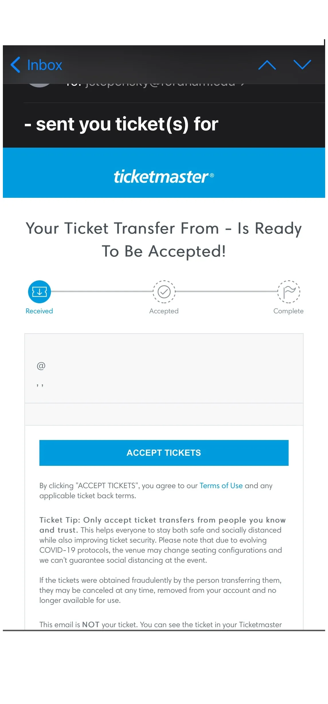 Does it matter whose name is on tickets on sale